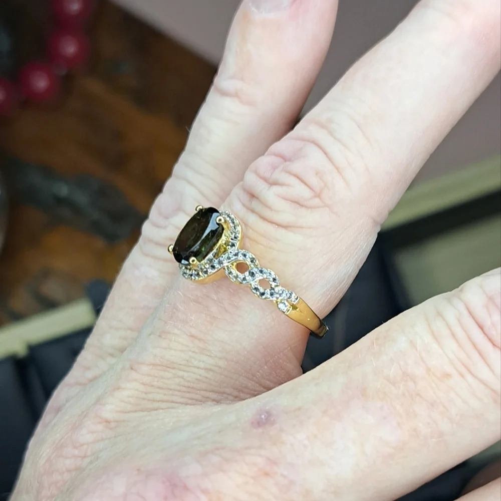 Chrome Tourmaline & White Ziron Halo Enfinity Style Ring. - Picture 4 of 9
